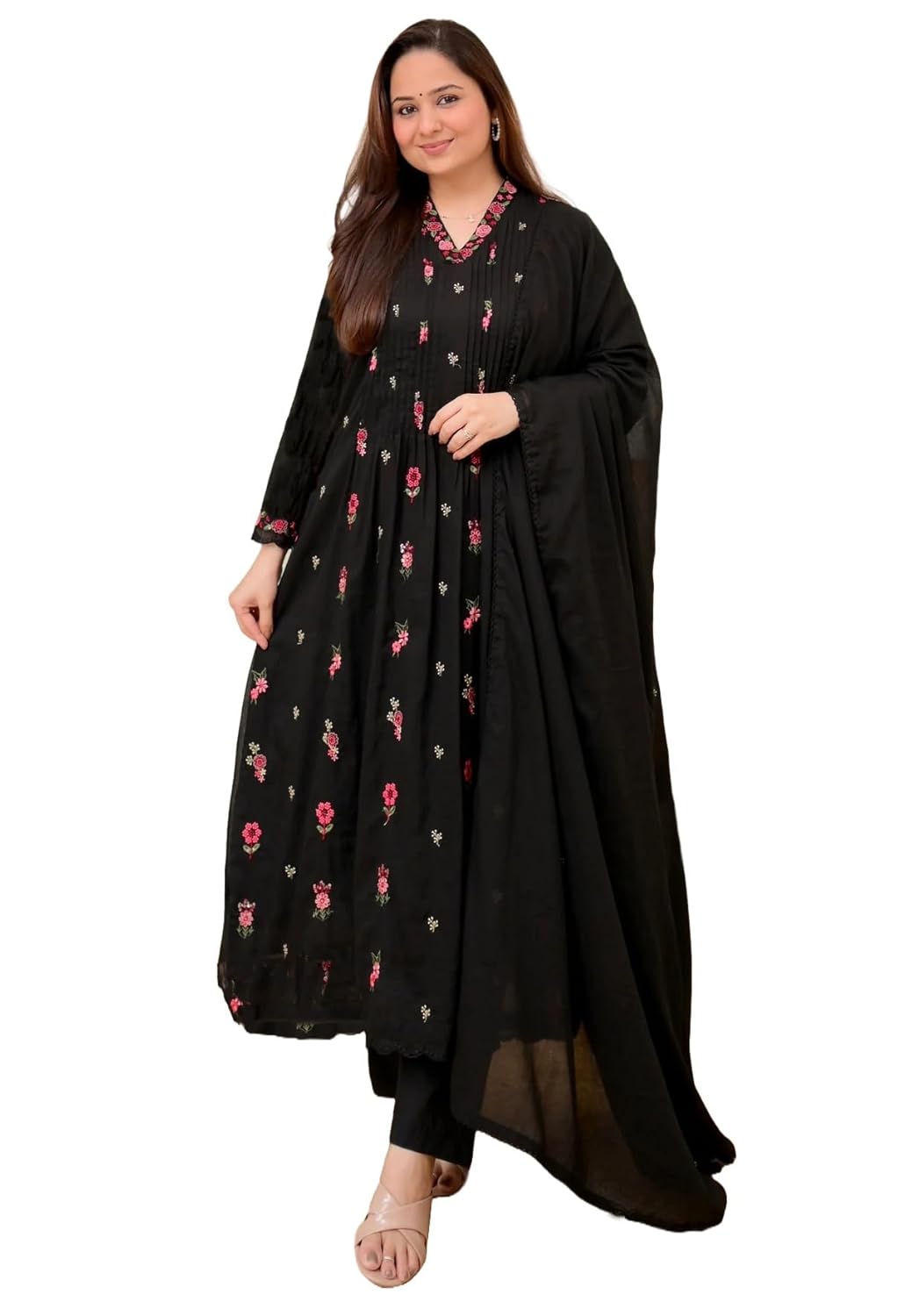 KLOSIA Women Embroidery Solid Anarkali Kurta and Pant Set with Dupatta|Silk|Regular Fit