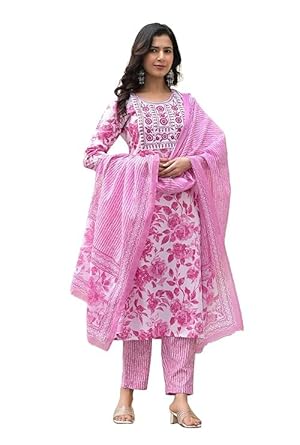 KLOSIA Women Embroidery Straight Floral Printed Kurta and Pant Set with Dupatta