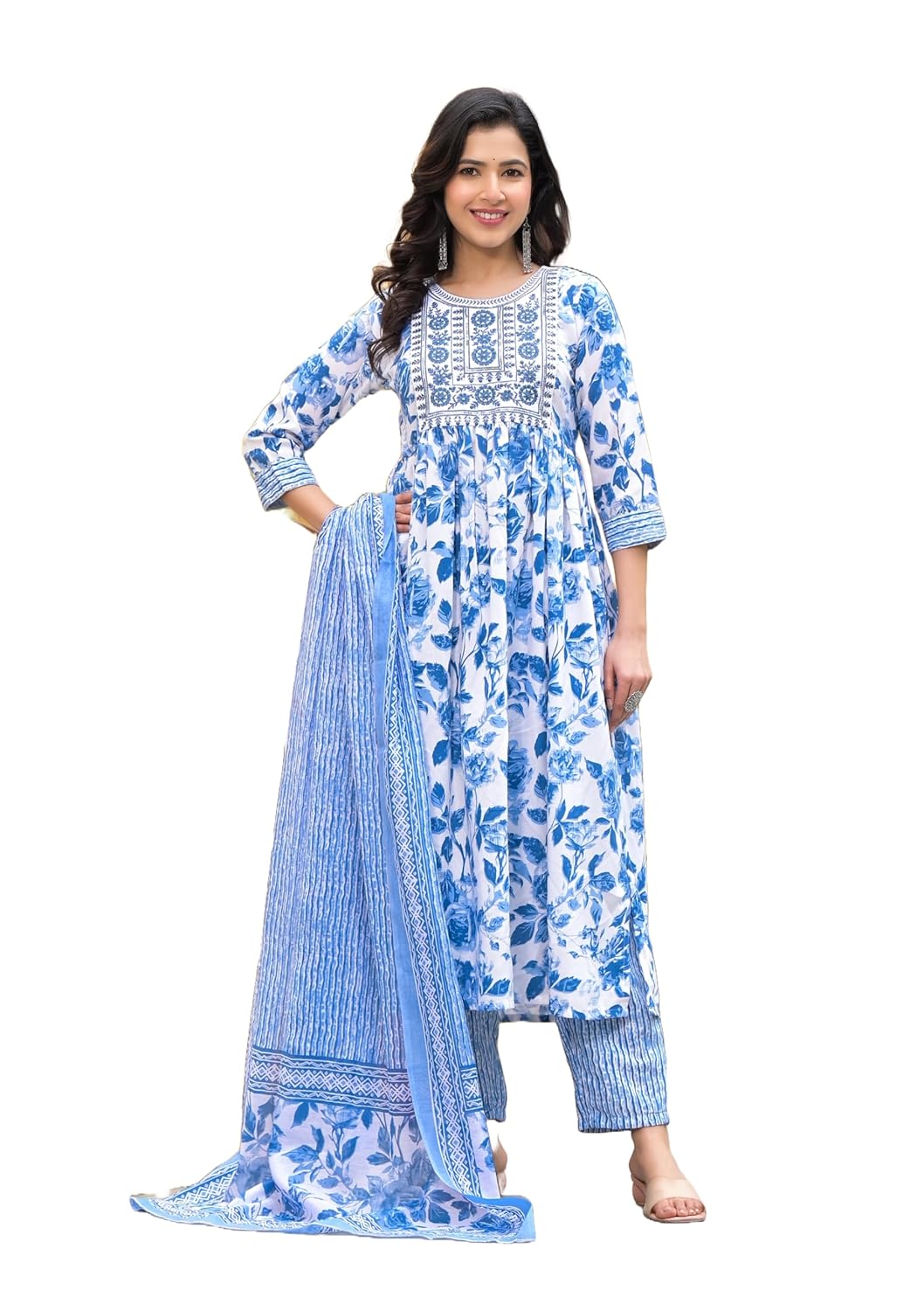 KLOSIA Women Embroidery Straight Floral Printed Kurta and Pant Set with Dupatta