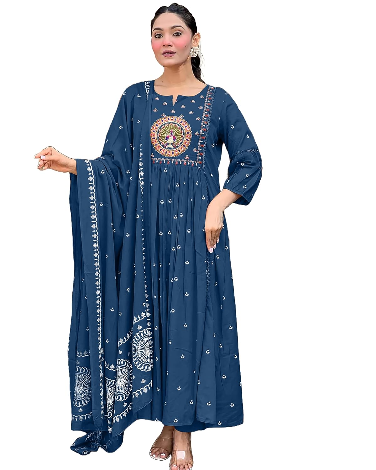 KLOSIA Women Rayon Printed Anarkali Kurta Set with Dupatta