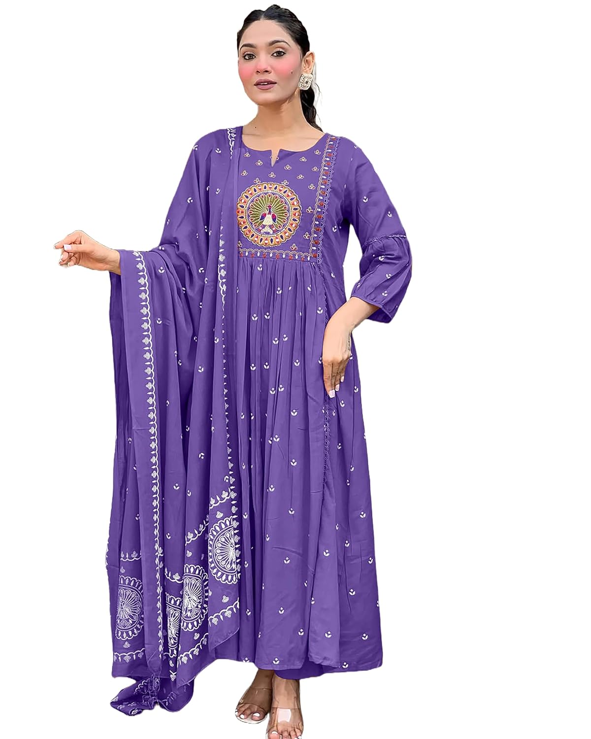 KLOSIA Women Rayon Printed Anarkali Kurta Set with Dupatta