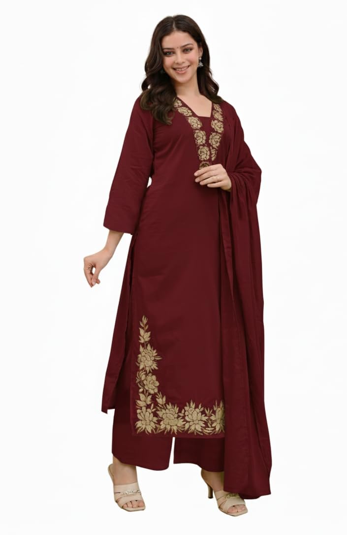 Klosia Women Solid Embroidery Kurta and pant set With Dupatta