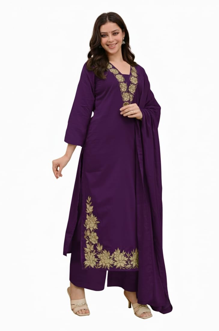 Klosia Women Solid Embroidery Kurta and pant set With Dupatta